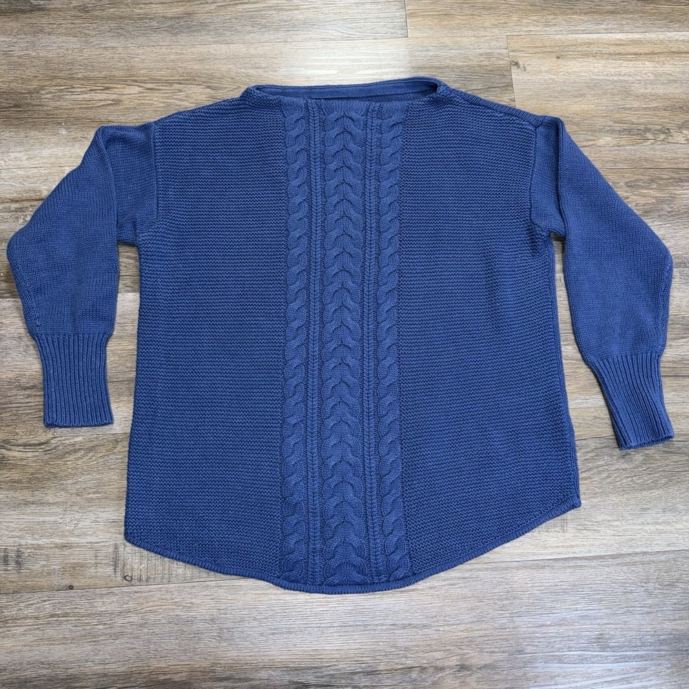 Chaps Navy Blue Cotton-Blend Pullover Sweater Womens Medium Cable-Knit Design